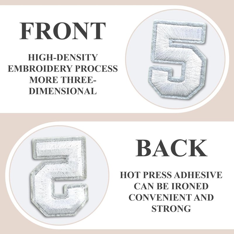 Cazzon Number Iron On Patches, Numbers 0-9 Embroidery Applique Patch, DIY Decorative Heat Press Patches for Clothing Jeans Jackets Backpacks Hats (White 50 Pcs) - Image 3